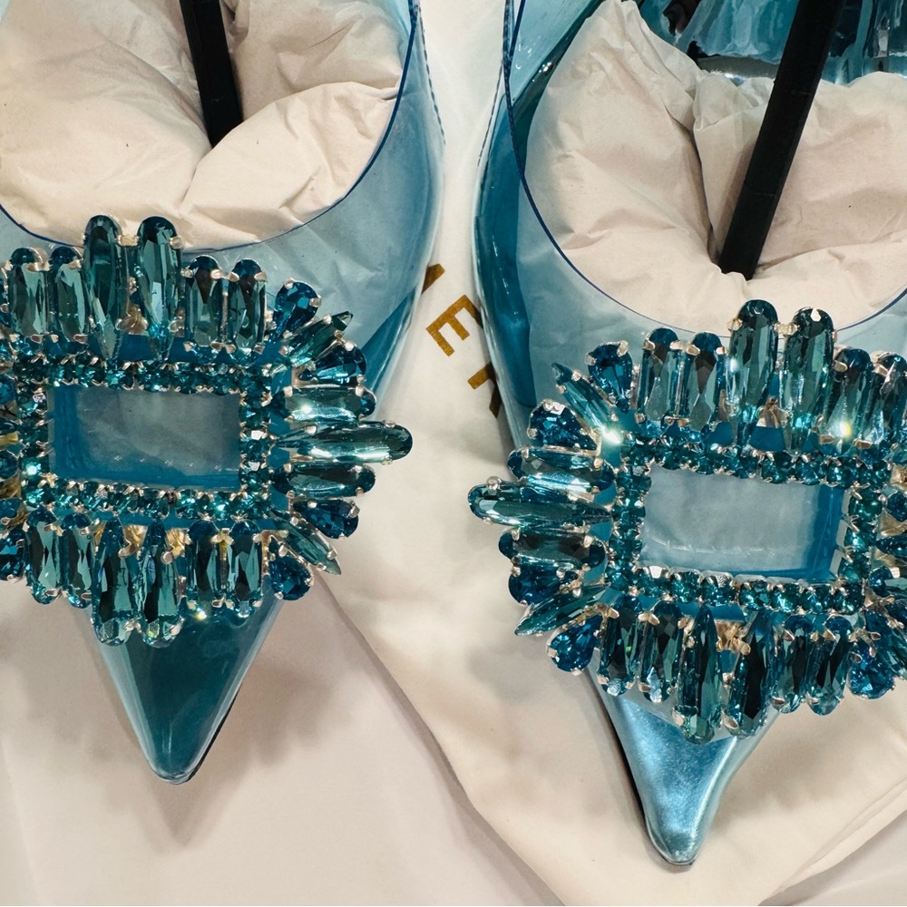 Gorgeous Good American “Cinderfreakinella” Heels with Crystal Accents 7.5